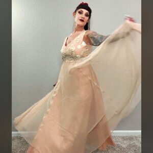 60s Vintage Dan Lee Couture Maxi Dress Retro 30s Blush Chiffon Gown Formal 10